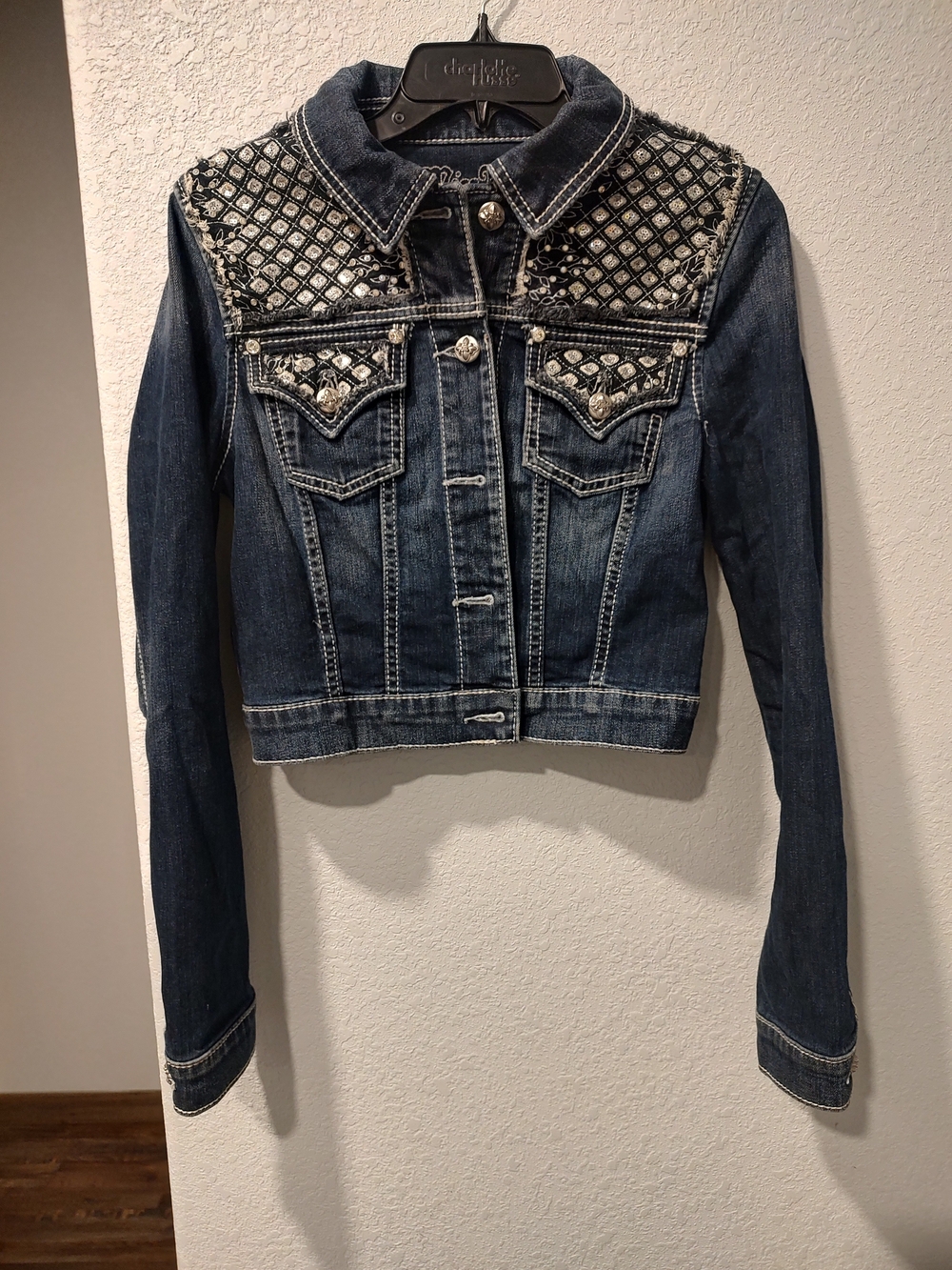 Embellished Dark Blue Denim Jacket - Women